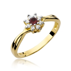 Pierścionek zaręczynowy z żółtego złota z rubinem i diamentami 0,12ct Fire Of Love