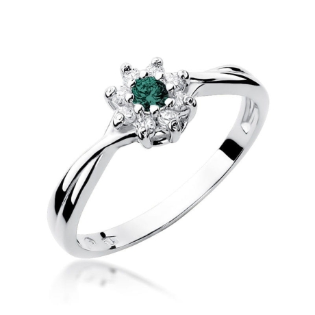 Przejdź do produktu Pierścionek zaręczynowy z białego złota z szmaragdem i diamentami 0,12ct Fire Of Love
