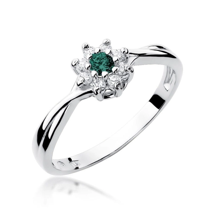 Pierścionek zaręczynowy z białego złota z szmaragdem i diamentami 0,12ct Fire Of Love