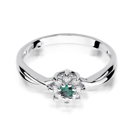 Przejdź do produktu Pierścionek zaręczynowy z białego złota z szmaragdem i diamentami 0,12ct Fire Of Love