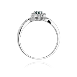 Pierścionek zaręczynowy z białego złota z szmaragdem i diamentami 0,12ct Fire Of Love