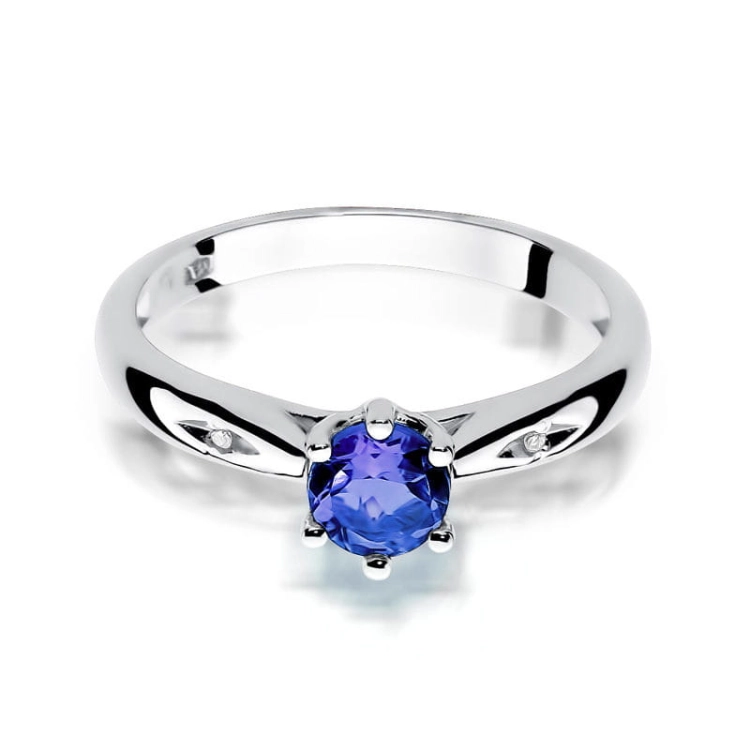 Pierścionek zaręczynowy z białego złota z tanzanitem i diamentami 0,01ct Fire Of Love