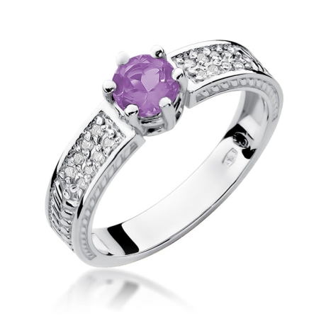 Przejdź do produktu Pierścionek zaręczynowy z białego złota z ametystem i diamentami 0,08ct Fire Of Love