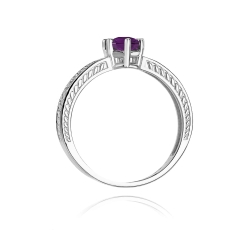 Pierścionek zaręczynowy z białego złota z ametystem i diamentami 0,08ct Fire Of Love