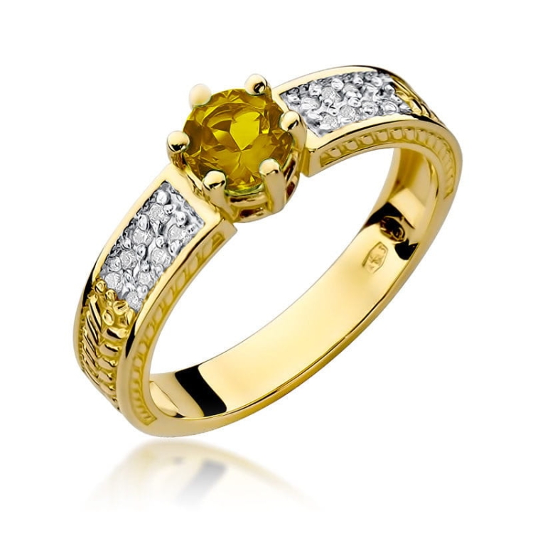 Pierścionek zaręczynowy z żółtego złota z cytrynem i diamentami 0,08ct Fire Of Love