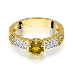Pierścionek zaręczynowy z żółtego złota z cytrynem i diamentami 0,08ct Fire Of Love