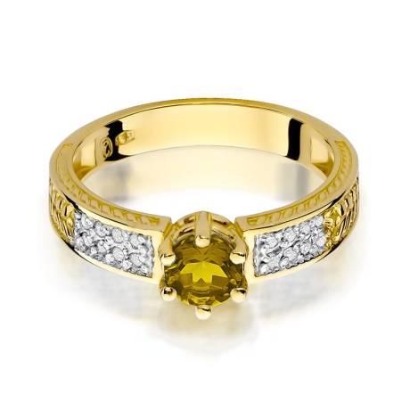 Przejdź do produktu Pierścionek zaręczynowy z żółtego złota z cytrynem i diamentami 0,08ct Fire Of Love