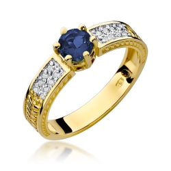 Pierścionek zaręczynowy z żółtego złota z szafirem i diamentami 0,08ct Fire Of Love