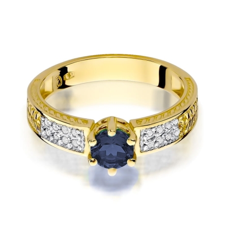 Przejdź do produktu Pierścionek zaręczynowy z żółtego złota z szafirem i diamentami 0,08ct Fire Of Love