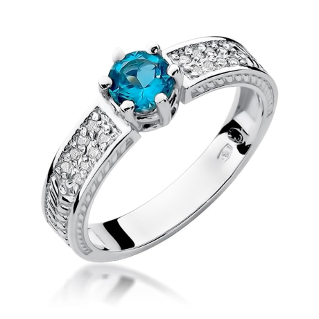 Przejdź do produktu Pierścionek zaręczynowy z białego złota z topazem i diamentami 0,08ct Fire Of Love