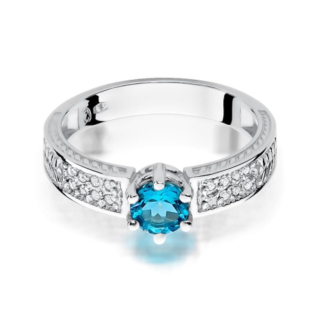 Przejdź do produktu Pierścionek zaręczynowy z białego złota z topazem i diamentami 0,08ct Fire Of Love