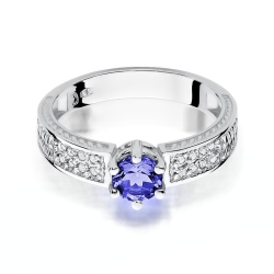 Pierścionek zaręczynowy z białego złota z tanzanitem i diamentami 0,08ct Fire Of Love