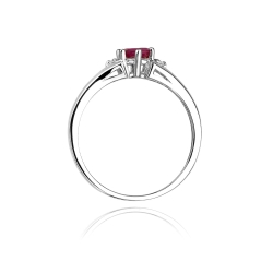 Pierścionek zaręczynowy z białego złota z rubinem i diamentami 0,03ct Fire Of Love