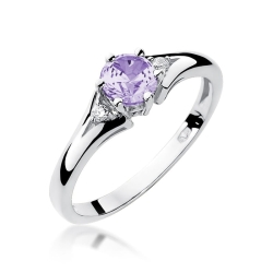 Pierścionek zaręczynowy z białego złota z ametystem i diamentami 0,03ct Fire Of Love