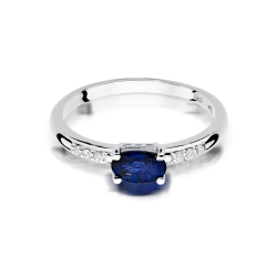 Pierścionek zaręczynowy z białego złota z szafirem i diamentami 0,03ct Fire Of Love