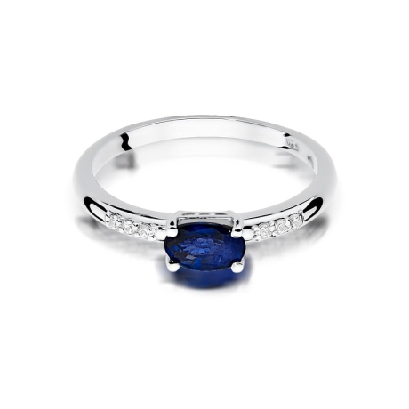 Przejdź do produktu Pierścionek zaręczynowy z białego złota z szafirem i diamentami 0,03ct Fire Of Love 