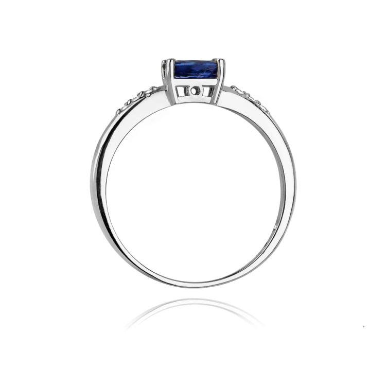 Pierścionek zaręczynowy z białego złota z szafirem i diamentami 0,03ct Fire Of Love