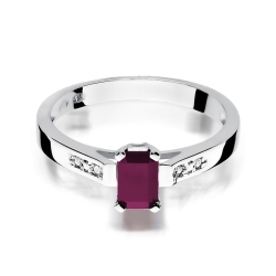 Pierścionek zaręczynowy z białego złota z rubinem i diamentami 0,04ct Fire Of Love
