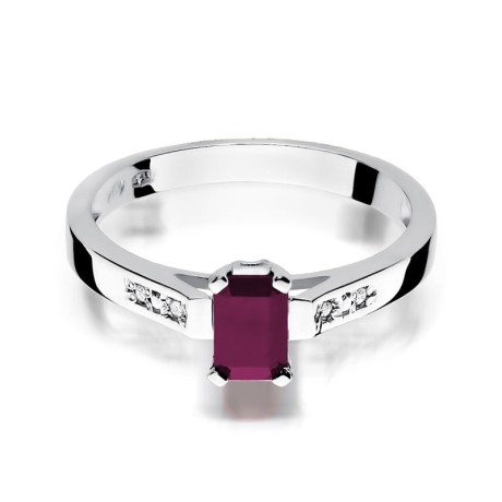 Przejdź do produktu Pierścionek zaręczynowy z białego złota z rubinem i diamentami 0,04ct Fire Of Love