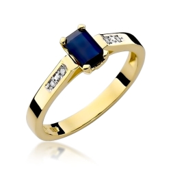 Pierścionek zaręczynowy z żółtego złota z szafirem i diamentami 0,04ct Fire Of Love