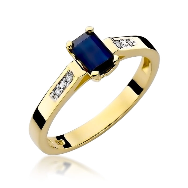 Pierścionek zaręczynowy z żółtego złota z szafirem i diamentami 0,04ct Fire Of Love