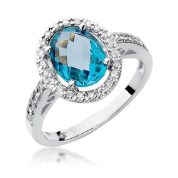 Pierścionek zaręczynowy z białego złota z topazem i diamentami 0,16ct Fire Of Love