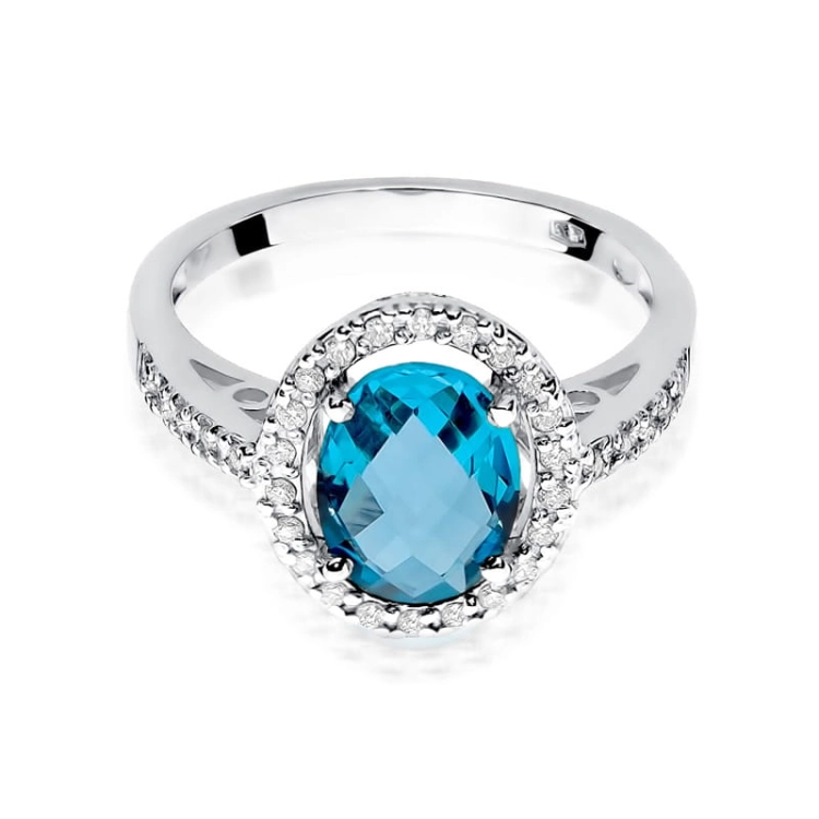 Pierścionek zaręczynowy z białego złota z topazem i diamentami 0,16ct Fire Of Love