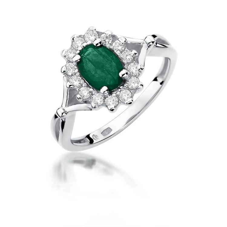 Pierścionek zaręczynowy z białego złota z szmaragdem i diamentami 0,28ct Fire Of Love