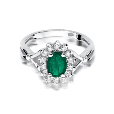 Przejdź do produktu Pierścionek zaręczynowy z białego złota z szmaragdem i diamentami 0,28ct Fire Of Love