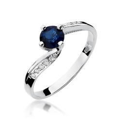 Pierścionek zaręczynowy z białego złota z szafirem i diamentami 0,05ct Fire Of Love
