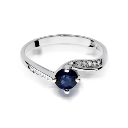 Pierścionek zaręczynowy z białego złota z szafirem i diamentami 0,05ct Fire Of Love