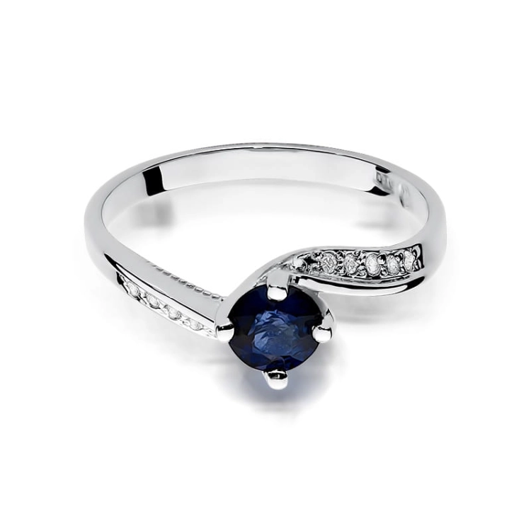 Pierścionek zaręczynowy z białego złota z szafirem i diamentami 0,05ct Fire Of Love