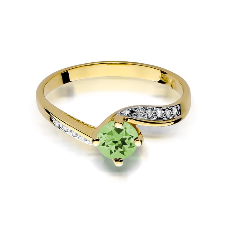 Pierścionek zaręczynowy z żółtego złota z oliwinem i diamentami 0,05ct Fire Of Love