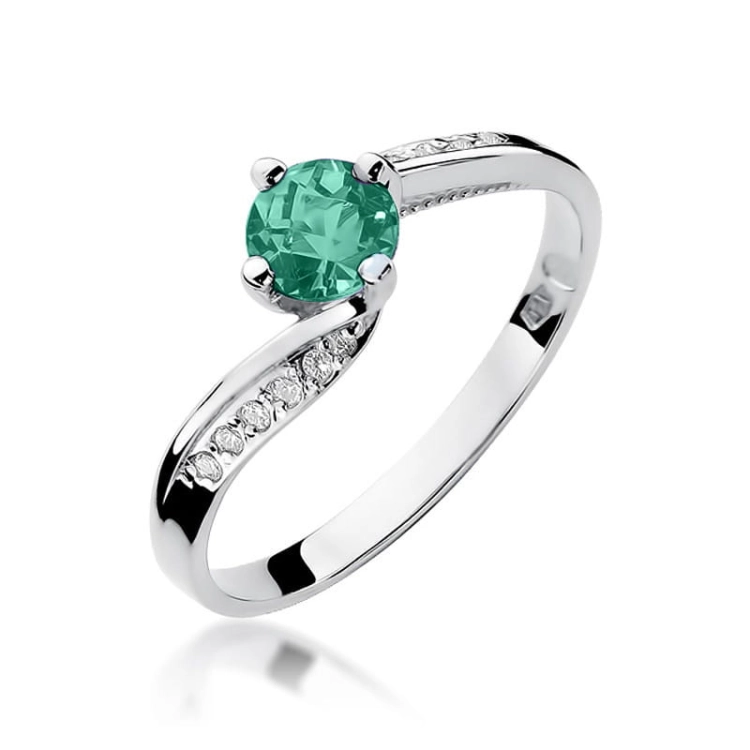 Pierścionek zaręczynowy z białego złota z szmaragdem i diamentami 0,05ct Fire Of Love