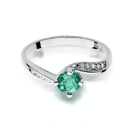 Przejdź do produktu Pierścionek zaręczynowy z białego złota z szmaragdem i diamentami 0,05ct Fire Of Love
