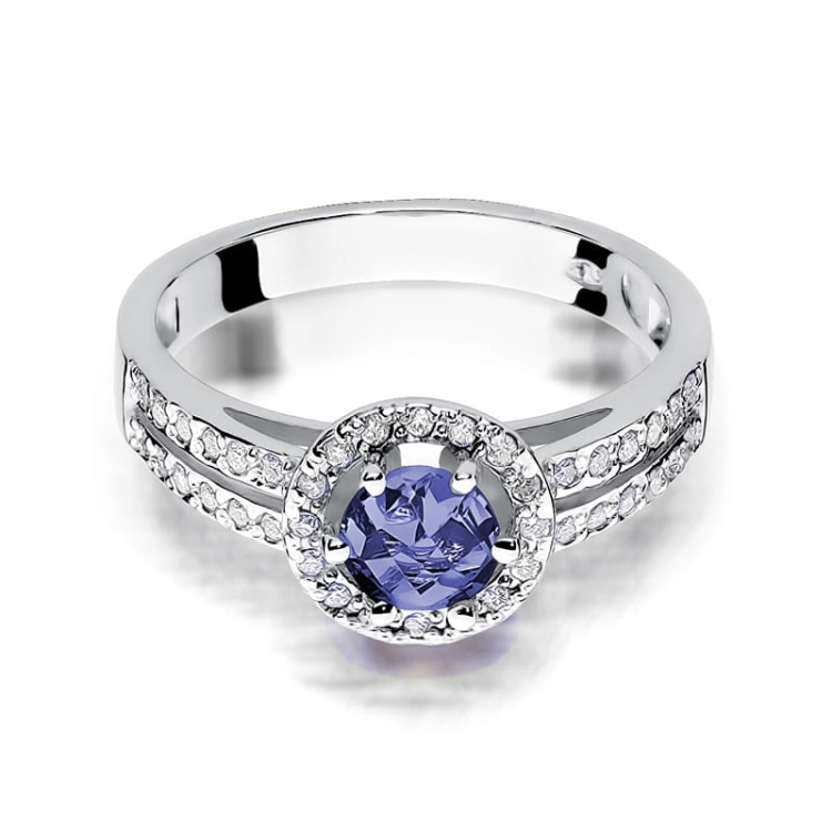 Pierścionek zaręczynowy z białego złota z tanzanitem i diamentami 0,20ct Fire Of Love