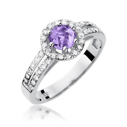 Pierścionek zaręczynowy z białego złota z ametystem i diamentami 0,20ct Fire Of Love