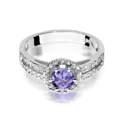 Pierścionek zaręczynowy z białego złota z ametystem i diamentami 0,20ct Fire Of Love