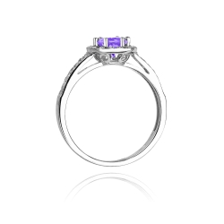 Pierścionek zaręczynowy z białego złota z ametystem i diamentami 0,20ct Fire Of Love