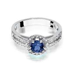 Pierścionek zaręczynowy z białego złota z szafirem i diamentami 0,20ct Fire Of Love