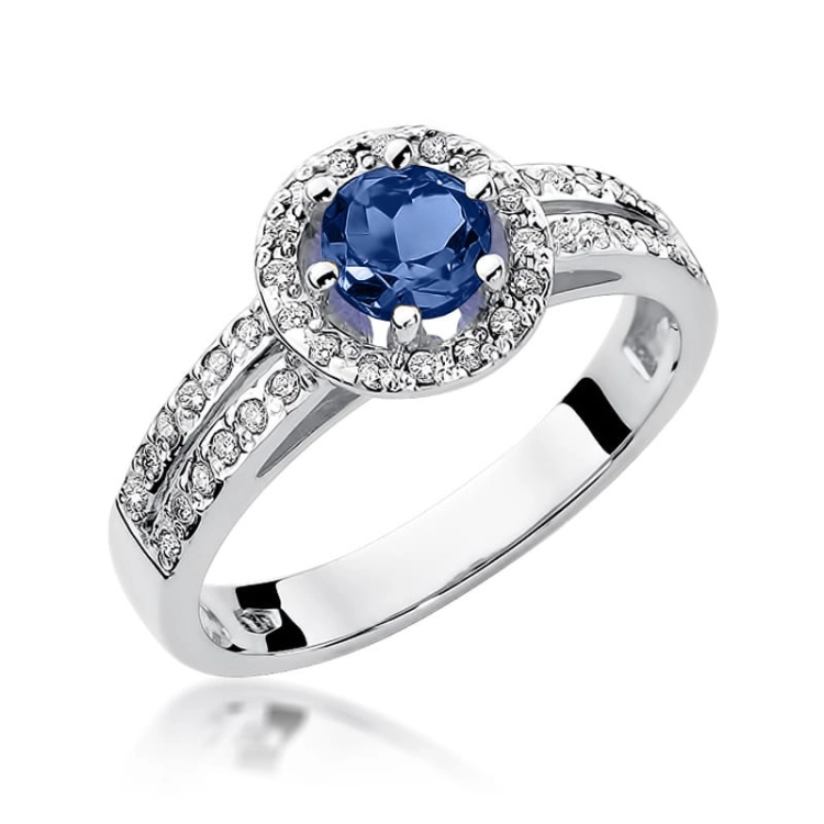 Pierścionek zaręczynowy z białego złota z szafirem i diamentami 0,20ct Fire Of Love