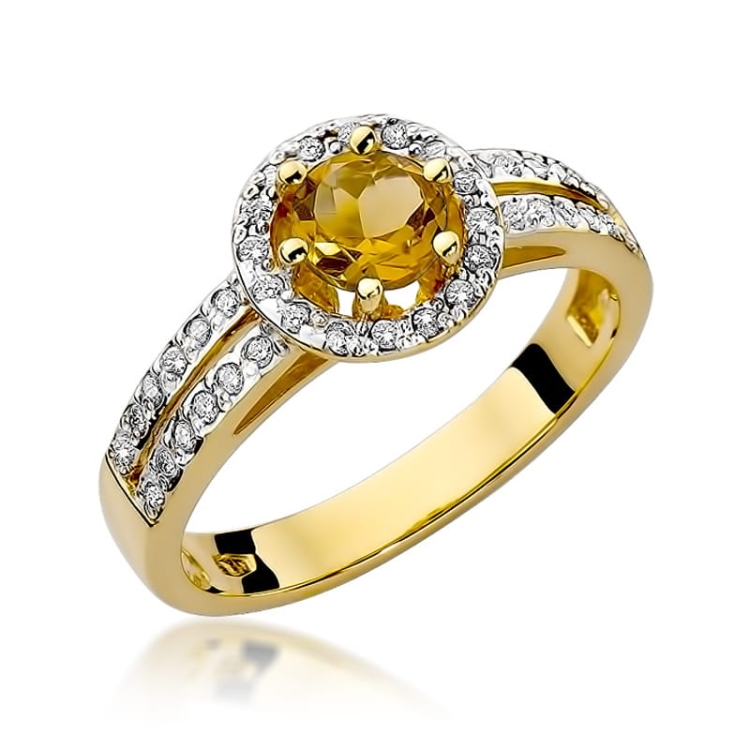 Pierścionek zaręczynowy z żółtego złota z cytrynem i diamentami 0,20ct Fire Of Love