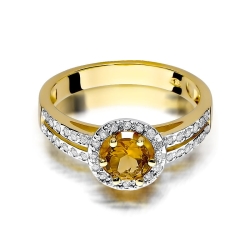 Pierścionek zaręczynowy z żółtego złota z cytrynem i diamentami 0,20ct Fire Of Love