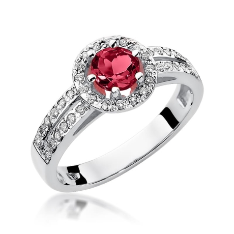 Przejdź do produktu Pierścionek zaręczynowy z białego złota z rubinem i diamentami 0,20ct Fire Of Love