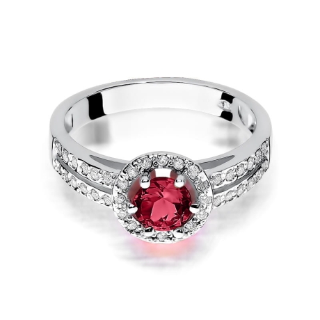 Przejdź do produktu Pierścionek zaręczynowy z białego złota z rubinem i diamentami 0,20ct Fire Of Love