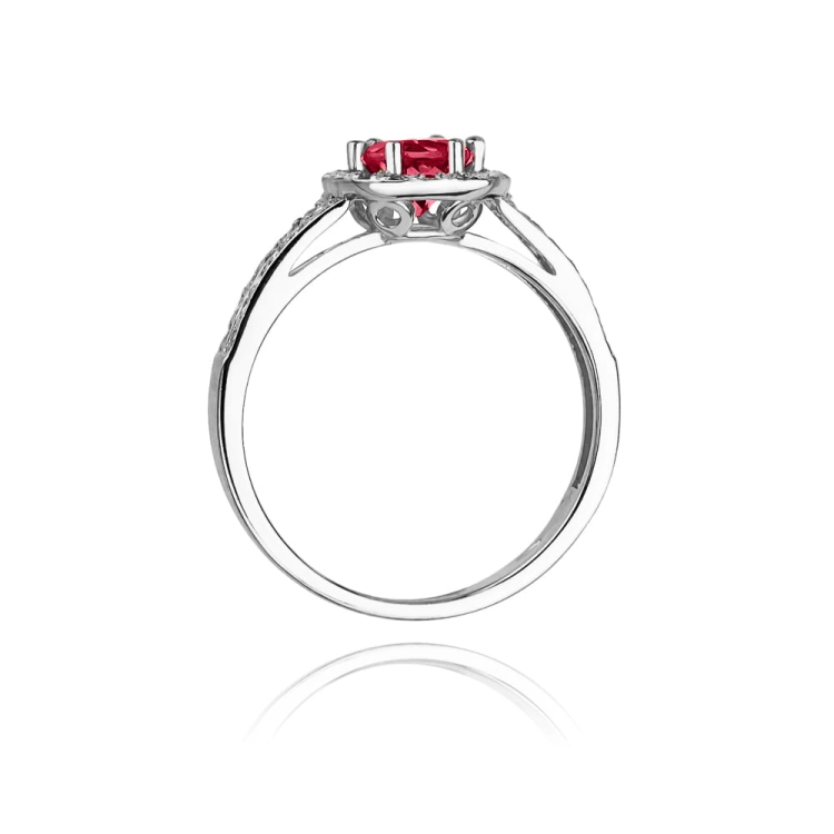 Pierścionek zaręczynowy z białego złota z rubinem i diamentami 0,20ct Fire Of Love