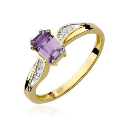Pierścionek zaręczynowy z żółtego złota z ametystem i diamentami 0,03ct Fire Of Love
