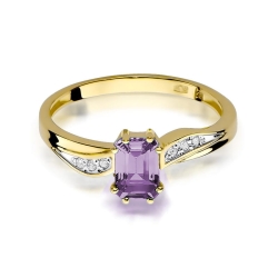 Pierścionek zaręczynowy z żółtego złota z ametystem i diamentami 0,03ct Fire Of Love