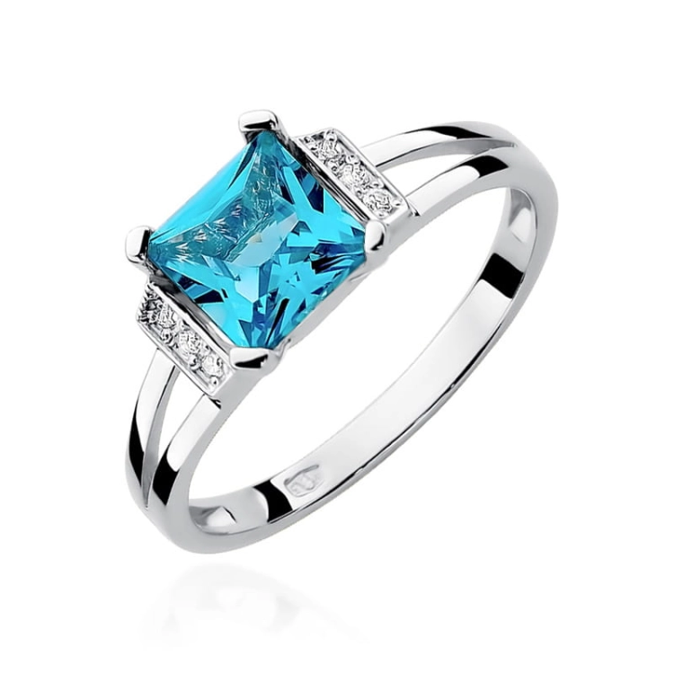 Pierścionek zaręczynowy z białego złota z topazem i diamentami 0,03ct Fire Of Love