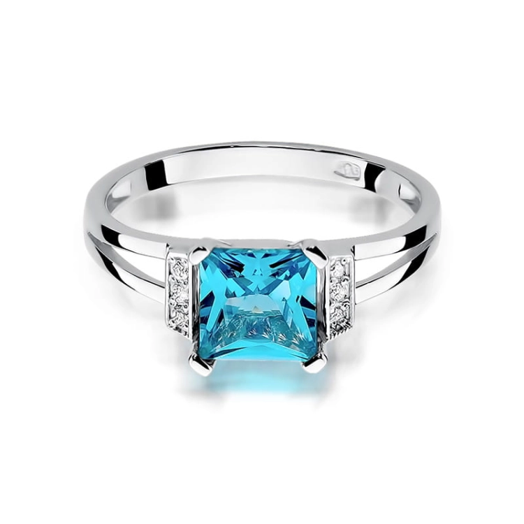 Pierścionek zaręczynowy z białego złota z topazem i diamentami 0,03ct Fire Of Love